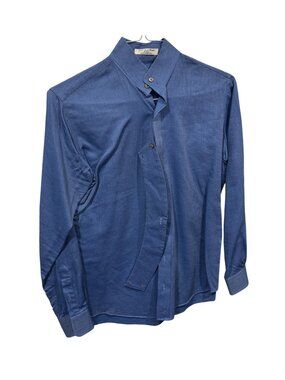Essex Signature Collection Long-Sleeve Blue Cotton Shirt Button-Front Size Small
